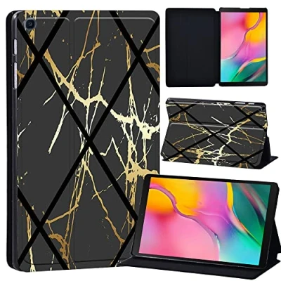 Image of Printed Leather slim lightweight Stand Cover Case for Samsung Galaxy Tab A 10.1 2019 (Model: SM T510 T515), with Function (Black) (black geometric)