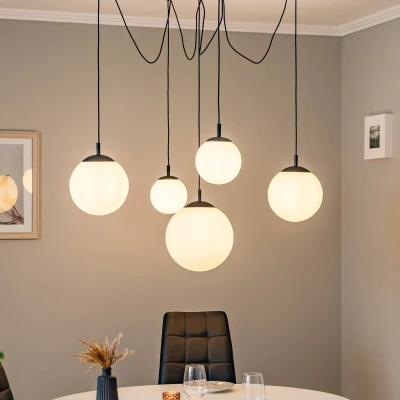 Image of TK Lighting Esme pendant light, opal glass, 5 bulb, decentralised