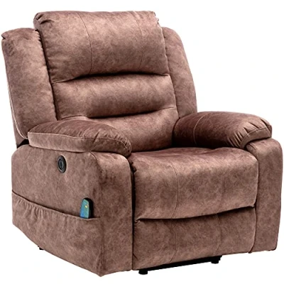Image of Newly Upgraded Electric Lift Recliner Chair with USB Port and Padded Seat, Modern Upholstered Reclining Massage Armchair Heat Vibration for Elderly Home Living Room (Brown)