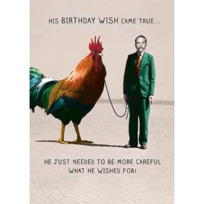 Image of Pigment Productions Funny &#039;Happy Birthday&#039; Greeting Card Birthday Wish Came True... Vintage Style Image Man &amp; Cockerel From The Ribticklers Range