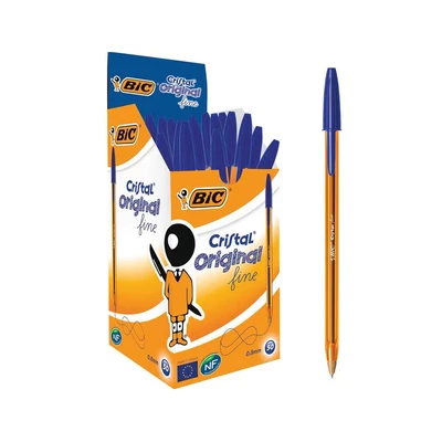 Image of Bic Cristal Original Fine Ball Pens, Point (0.8 mm), Blue, Box of 50 Smudge Free, Every Day Writing Pens with More Precise Ink Flow