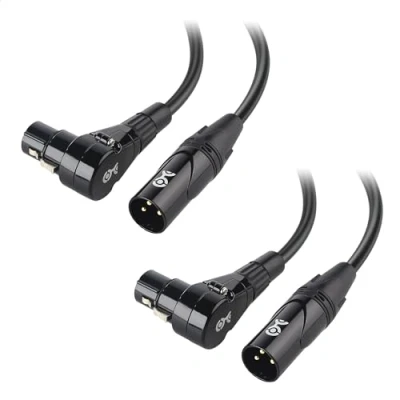 Image of Cable Matters 2 Pack Right Angle XLR Cable, Short Microphone 0.3m Oxygen Free Copper (OFC) Mic Cord, Speaker Cables, Black