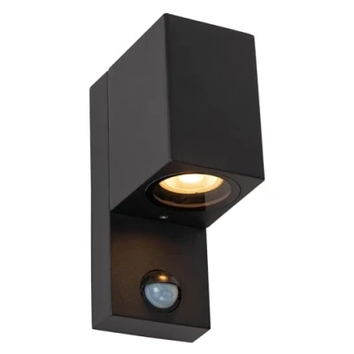 Image of Lucide ZARO IR GU10 IP65 Black Outdoor Wall Spotlight, Garden Patio Porch Light Fixture 7W H 17cm