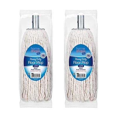 Image of Homeshopa Mop Heads Replacement, Cotton with Metal Push in Socket, Super Absorbent Refill Head, Heavy Duty for All Around Floor Cleaning (Size 16, Pack of 2)