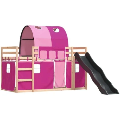 Image of Bunk Bed without Mattress with Slide and Curtains Pink 80x200 cm Vidaxl