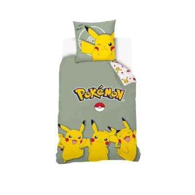 Image of Pikachu Pokemon Duvet Cover 140 x 200 cm + 1 Pillowcase 63 100% Cotton (Green)