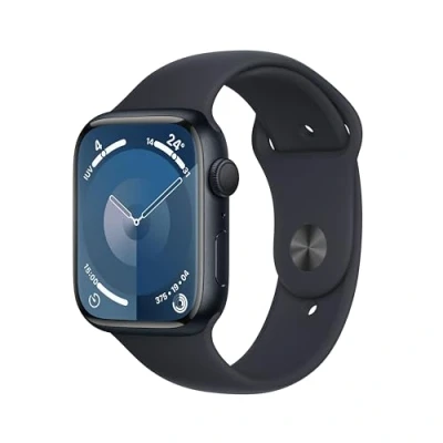 Image of Apple Watch Series 9 (GPS, 45MM) Midnight Aluminum Case with Sport Band, M/L (Renewed)