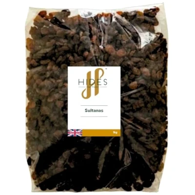 Image of Hides Fine Foods Sultanas 1kg GMO Free Suitable for Vegetarians Baking Desserts Cakes Cookies Tart Mince Pies Breakfast Granola
