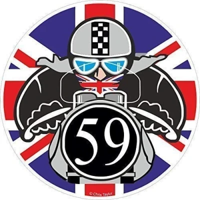 Image of Retro Cafe Racer Ton UP Biker Round Design With Union Jack Vinyl Car Bike Helmet Sticker Decal 90x90mm