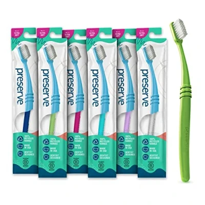 Image of Preserve Toothbrushes in Lightweight Pouch, Ultra Soft Bristles, 6 Count, (Colors and Packaging may Vary)