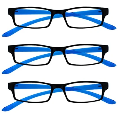 Image of OPULIZE UV Reader Black Bright Blue Neck Specs Reading Glasses Value 3 Pack Womens Mens Spring Hinges UVR3PK020 +1.50