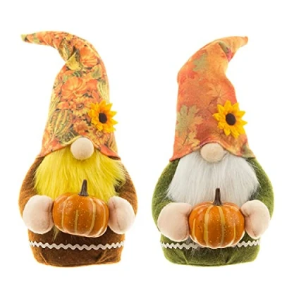 Image of NC 2Pcs Autumn Gnome Pumpkin Swedish Faceless Gonk Mini Plush Handmade Santa Ragdoll For Home, Garden (C)