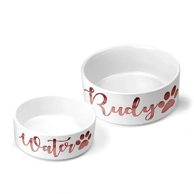 Image of Personalised Pet Bowls Dog Bowl Cat Rabbit Animal Food Water Treat Mrs Hinch (Small (500ml), Rose Gold)
