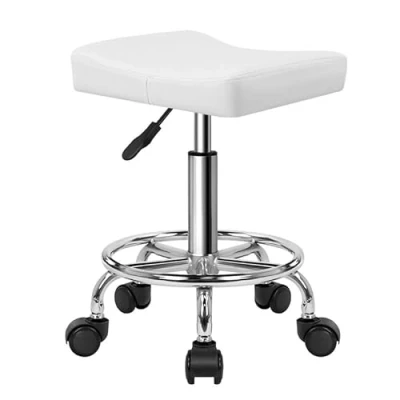 Image of KKTONER Square Rolling Stool PU Leather Height Adjustable Swivel Massage SPA Salon Stools Task Chair with Wheels (White)