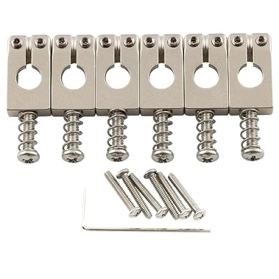 Image of Musiclily Ultra 10.5mm Full Solid Brass PRS Style Tremolo Bridge Saddles for Strat Electric Guitar, Nickel (Set of 6)