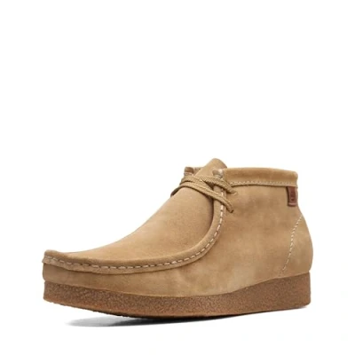 Image of Clarks Shacre Wallabee Boot, mens Chukka, Dark Sand Suede, 8 UK (42 EU)