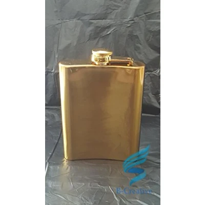 Image of B Creative 5,6,7 &amp; 8oz Hip Flask Stainless Steel Pocket Drink Whisky/Vodka Flasks (Gold 8 oz)
