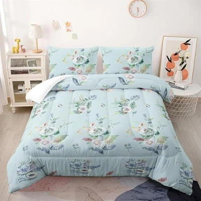 Image of Coverless Duvet Duck Egg Blue Double Microfiber Quilted Bedspreads Lightweight Size Comforter All Seasons Throw+2 Pillowcases(50x75cm) 203x228cm