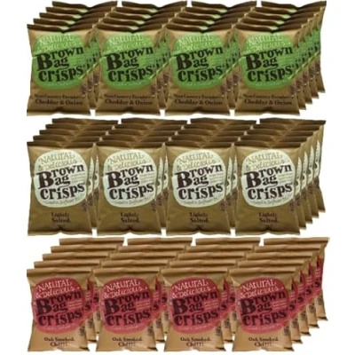 Image of Brown Bag Lightly Salted, Cheddar &amp; Onion, Oak Smoked Chilli Crisps 60 x 40g