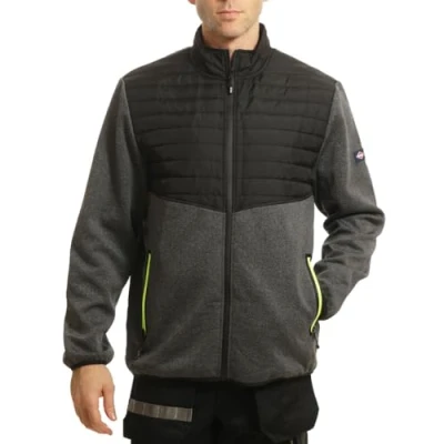 Image of Lee Cooper Workwear LCJKT460 Mens Padded Fleece Full Zip Work Jacket, Black/Grey Marl, L