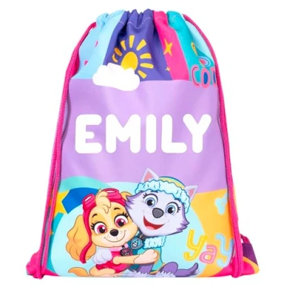 Image of Paw Patrol Skye Personalised Drawstring Bag For Kids PE School Gift Swimming Pink