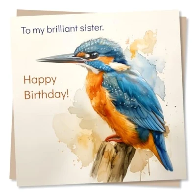 Image of Wonderful Birthday Card For Sister To My Brilliant Kingfisher Happy Sister, Woman, Friend, Bestie