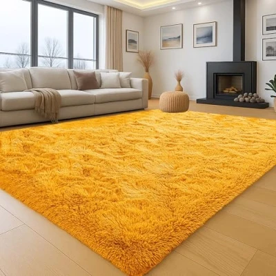 Image of Aspire Homeware Rugs Living Room Large 160x230 Cm Area for Bedroom Super Soft Anti Slip Fluffy Shaggy Rug Thick Pile Non Shedding, Ochre