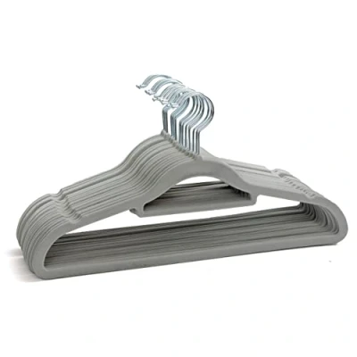 Image of 20 Non Slip Velvet Hangers Heavy Duty Grey Felt Coat 360 Degree Swivel Hooks Premium Space Saving Design