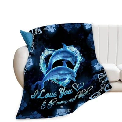 Image of Dolphin Gifts Blanket Throw Blankets Bedding Cozy Fleece Flannel Soft Warm Plush Lightweight Dolphins for Adults Men Women Boys Girls Teens Couch Sofa Bed 40&quot;X50&quot;