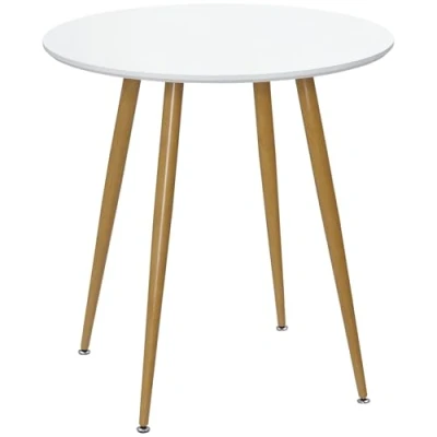 Image of HOMCOM Modern Dining Table for 2 People, Round Kitchen Table, with Matte Top and Metal legs, Room Living Room, White