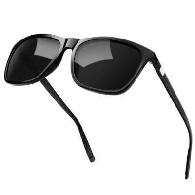 Image of KANASTAL Black Sunglasses Mens Polarised Womens Dark Square Ladies Retro Spring Vintage Driving Fishing UV400 Protection Glossy frame Lens