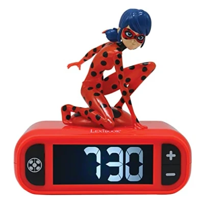 Image of LEXIBOOK, Miraculous Cat Noir, Digital Alarm Night Light Snooze, Clock, Luminous Ladybug, Red, One Size