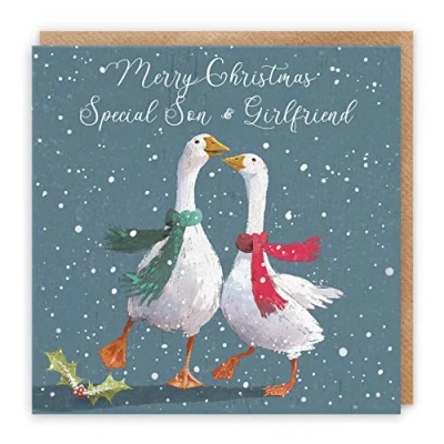 Image of Hunts England Son And Girlfriend Stunning Luxury Artistic Christmas Card Merry Special &amp; Festive Geese Milos Gallery Collection