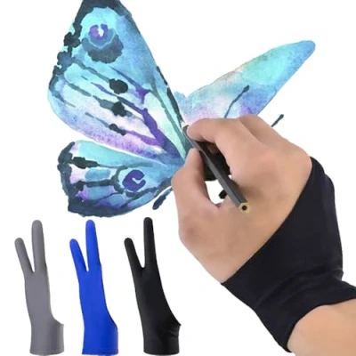 Image of ZGIOPGEIN 3 Pcs Artist Glove High Elastic Drawing Anti Fouling Two Finger Gloves Left or Right Handed for Art Creation Graphics Tablet Pad