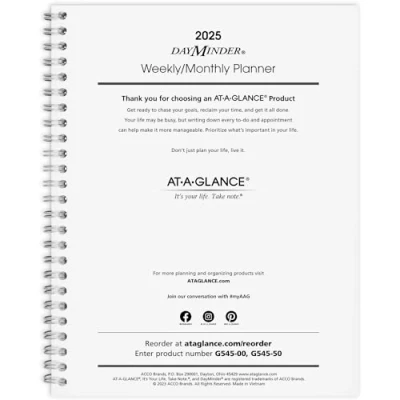 Image of AT A GLANCE 2025 Planner Refill, Weekly &amp; Monthly, 7&quot; x 8 3/4&quot;, Medium, Executive, DayMinder, Refill for G545 Line Planners (G5455025)