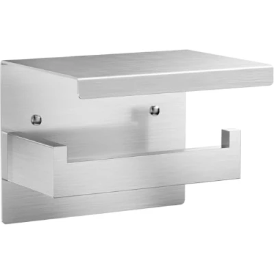Image of Auxmir Toilet Paper Holder No Drilling Roll Stainless Steel Self Adhesive for Bathroom Kitchen, Rustproof, Silver