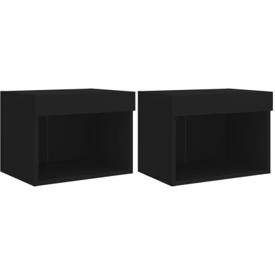Image of vidaXL Bedside Cabinets with LED Lights Wall mounted 2 pcs Black
