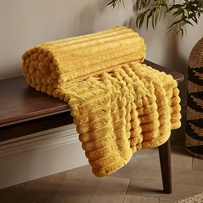 Image of Catherine Lansfield Throw, Polyester, Mustard, 130x170cm
