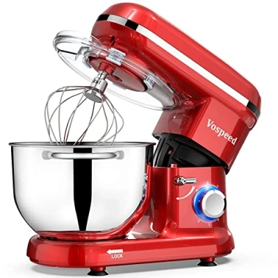 Image of Stand Mixer, Vospeed Food Mixer Dough Blender, 6.2L 1500W Electric Cake with Bowl, Beater, Hook, Whisk, Egg Separator &amp; Silicone Spatula, Dishwasher Safe (Red)