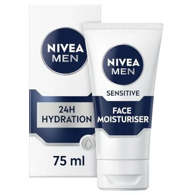 Image of NIVEA MEN Sensitive Face Moisturiser (75ml), Men&#039;s with 0% Alcohol, Made for Skin, Skin Care Essentials (Packaging may vary)