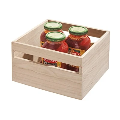 Image of iDesign EcoWood Kitchen Storage Box, Container Made from Eco Friendly Paulownia Wood, Wooden Box for Kitchens, Bathrooms and More, Beige,25.4x25.4x15.7cm
