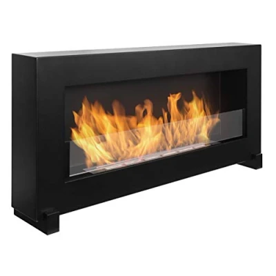 Image of Bioethanol fireplace box free standing 90 x 40 cm with glass panel. 900 400 mm bio ethanol black. A shaped can also be hung on the wall.