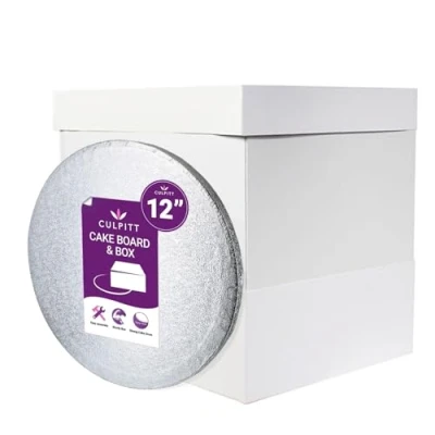 Image of Culpitt 12&quot; x 16&quot; Extra Tall Cake Box &amp; Board Set Drum, Box, And Extension Cards Decorated Or Tiered Transport Protection