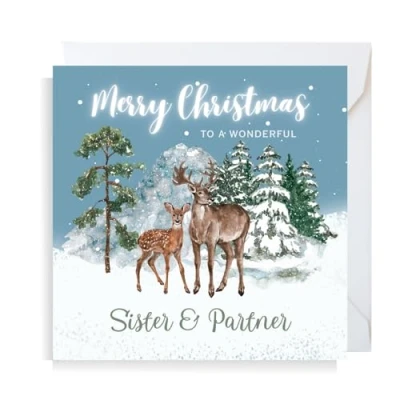 Image of Second Ave Sister &amp; Partner Christmas Reindeer Square Xmas Holiday Festive Greetings Card