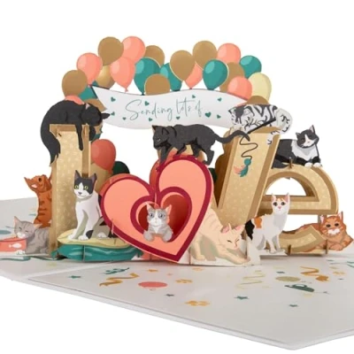 Image of Cardology Battersea Cats Love Pop Up Card 3D for Cat Lovers, Mothers Day Card, Anniversary, Valentines Day, Father&#039;s Charity Officially Licensed