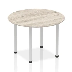 Image of Impulse 1000mm Round Table Grey Oak Top Arrowhead Leg
