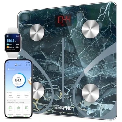 Image of RENPHO Body Fat Scale Bluetooth, Digital Scales for Weight Bathroom Weighing Smart BMI Scales, Composition Monitors with Smartphone App, Marble, Elis 1