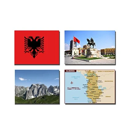 Image of SET OF 4 ALBANIA FRIDGE MAGNETS FLAG MAP ATTRACTIONS