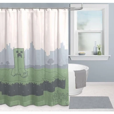 Image of Jay Franco Minecraft Creeper Shower Curtain 178 x 182 cm Fabric Video Game Bathroom Decor