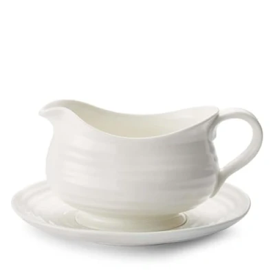 Image of Portmeirion Home &amp; Gifts Gravy Boat Stand, Porcelain, White, 22.5 x 18 10 cm